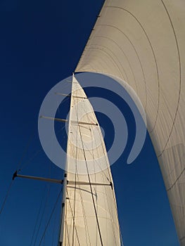 Sailing boat mast with perfect blue sky