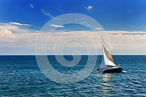 Sailing boat in the Mediterranenan sea of Apulia, Italy