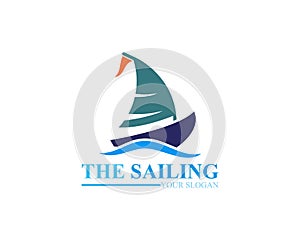 Sailing boat ocean wave logo template vector