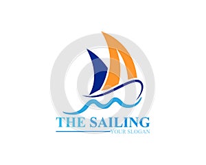 Sailing boat ocean wave logo template vector