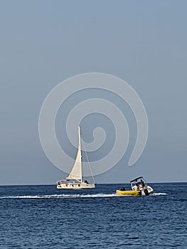 Sailing boat off the bay in Polis Chrysochous in Cyprus