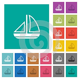 Sailing boat outline square flat multi colored icons