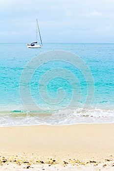 Sailing boat sea beach background