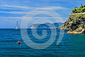 Sailing Boat in the sea, Cinque Terre, Italian Rivier