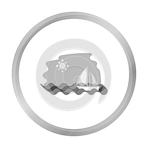 Sailing boat on the sea icon in monochrome style isolated on white background. Greece symbol stock vector illustration.