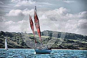 A Sailing boat at sea during the round the Island Race