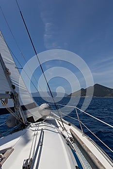 Sailing boat on sea with wind