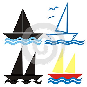 sailing boat, set of four object, symbols,