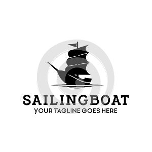 Sailing boat, ship silhouette logo design vector template illustration