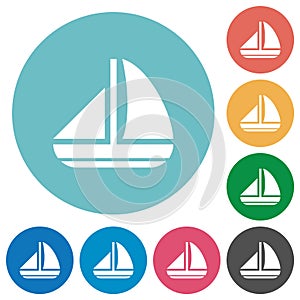 Sailing boat solid flat round icons