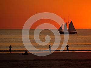 Sailing boat in Sunset, Broome photo