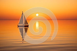 Sailing Boat at Sunset on Calm Sea.