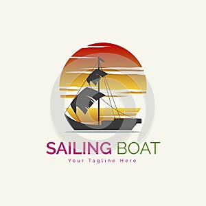 sailing boat sunset logo template design vector for brand or company and other