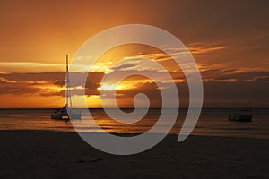 Sailing boat sunset at Moreton Island, Australia