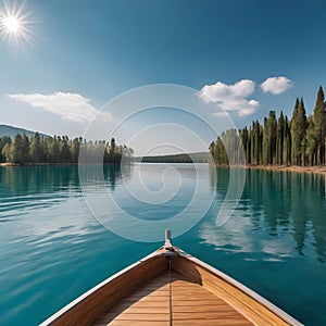 sailing on a boat on a turquoise lake on a clear sunny day