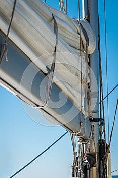 Sailing boat wide angle view in the sea