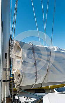 Sailing boat wide angle view in the sea