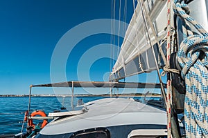 Sailing boat wide angle view in the sea