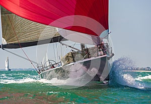 Sailing Boat Yacht With Red Sails