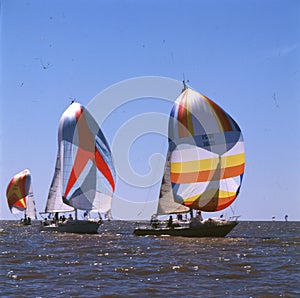Sailing boat yacht or sail regatta race on blue water Sea. Sportrio de la plata ,buenos aires