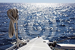 Sailing boating in ocean, ship at sea close up high quality image luxury experience