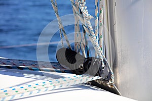 Sailing boating in ocean, ship at sea close up high quality image luxury experience