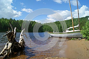 Sailing boats in the gulf of the lake