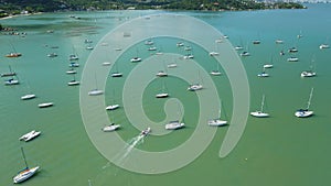 Sailing boats in harbor. Aerial view, Top view