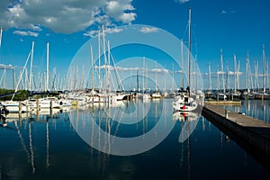 Sailing Boats In Harbor At Lake Balaton In Hungary