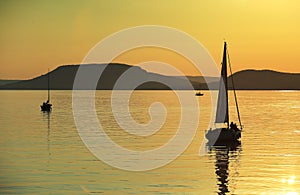 Sailing boats on Lake Balaton