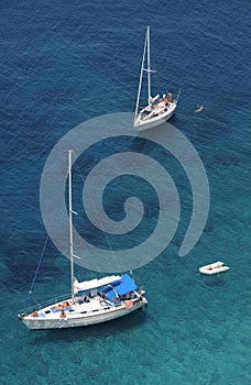 Sailing boats at Punta Nera on the coast of Elba i