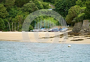 Sailing boats on Salcombe, Devon beach