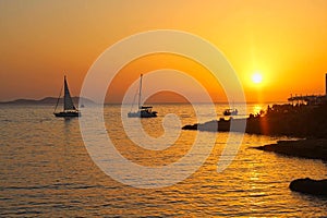 sailing boats at sunset in the sea