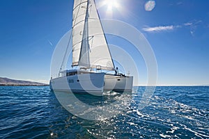 Sailing Catamaran cruising the Greek sea