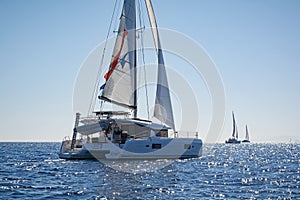 Sailing catamarans in the Aegean sea, Greece photo