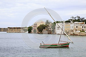 Sailing dhow and sea landscape of Mozambique island