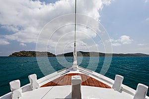 Sailing with a fishing boat in the Aegean Sea