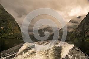 Sailing in heavy rain and stormy conditions on Doubtful Sound