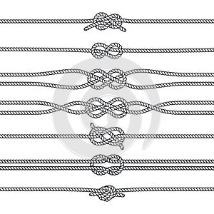 Sailing knots horizontal borders or deviders. Vector marine decorations