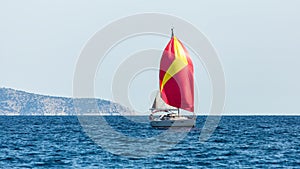 Sailing luxury yacht boat in the Aegean Sea in Greece. Sport.