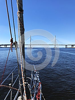 Sailing luxury yacht in a sea