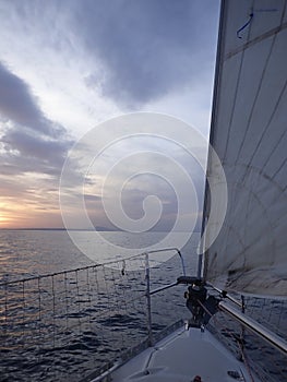 Sailing at the Mediterranean sunset photo