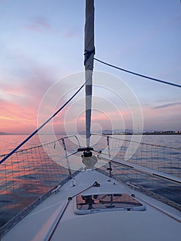 Sailing at the Mediterranean sunset photo