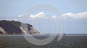 Sailing at Mons klint in the Baltic Sea in Denmark