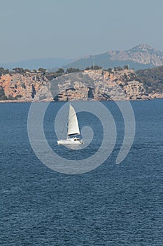 Sailing-motor yacht in sea. Toulon, France