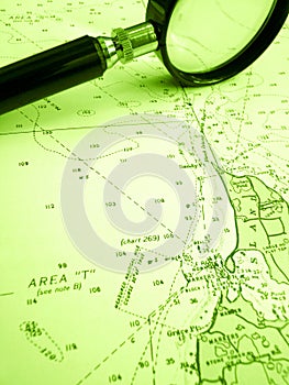 Sailing navigation chart with magnifier