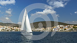 Sailing near Greek Islands. Yachting.