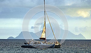 Sailing near Saba from Maho Beach in the Caribbean