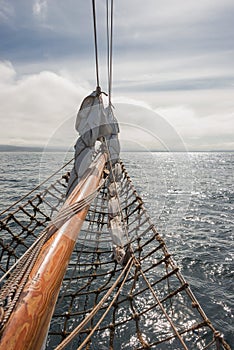 Sailing on the old boat towards adventures, summer time