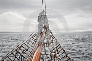 Sailing on the old boat towards adventures, summer time